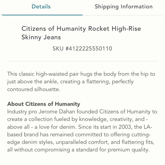 Citizens of Humanity Anthropologie NWT Rocket High-Rise Skinny Jeans Size 28. - Picture 9 of 12